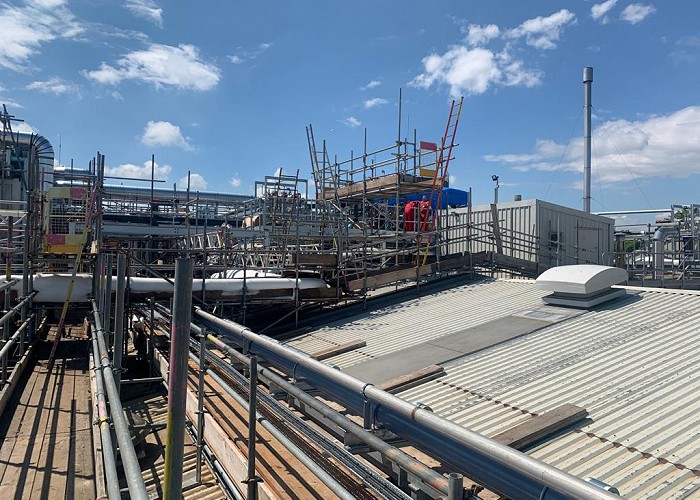 Ongoing roof access scaffolding for replacement of pipe run and steelwork